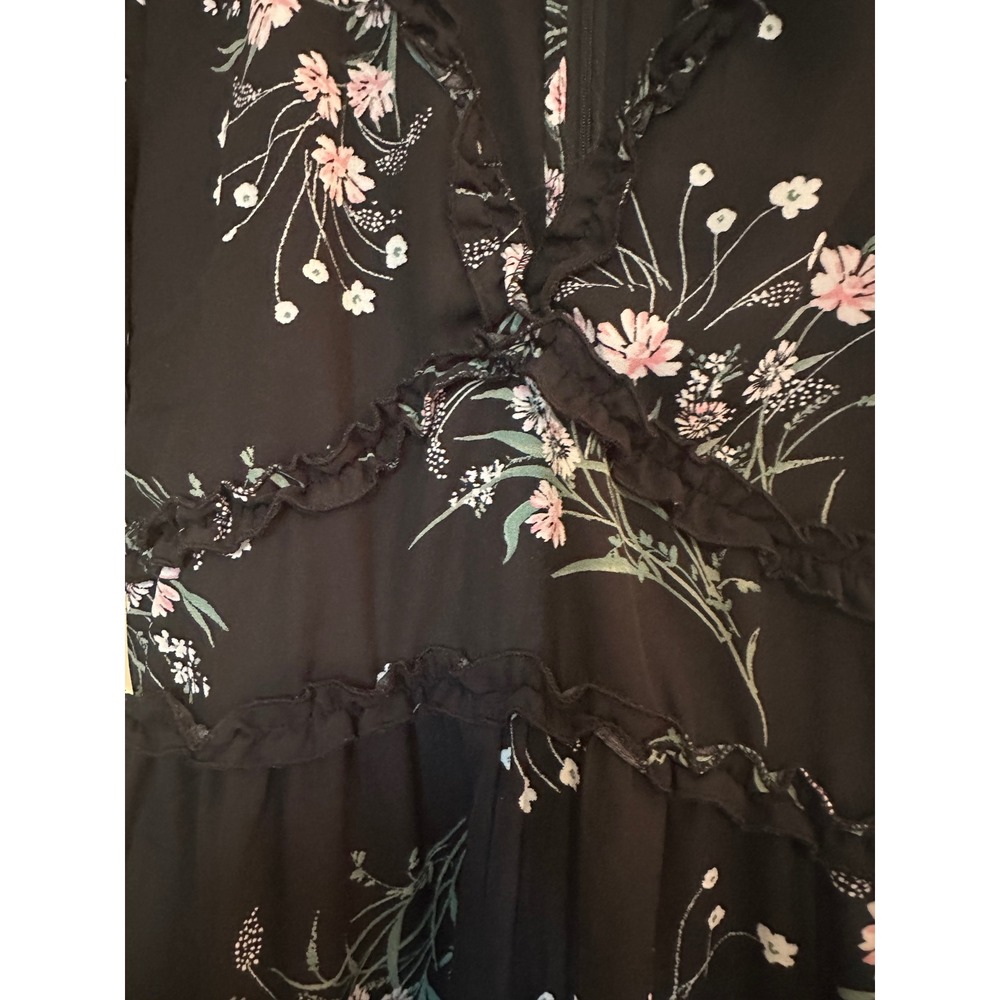 mi ami Black Floral Print Ruffle Trim Romper Short Sleeve Womens Franchescas M - Picture 5 of 9